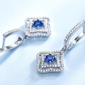 DANGLING BLUE AND WHITE CUBIC ZIRCONIA EARRINGS